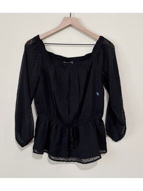 NWT Abercrombie & Fitch Size Small Black Off The Shoulder Sheer Sleeve Blouse